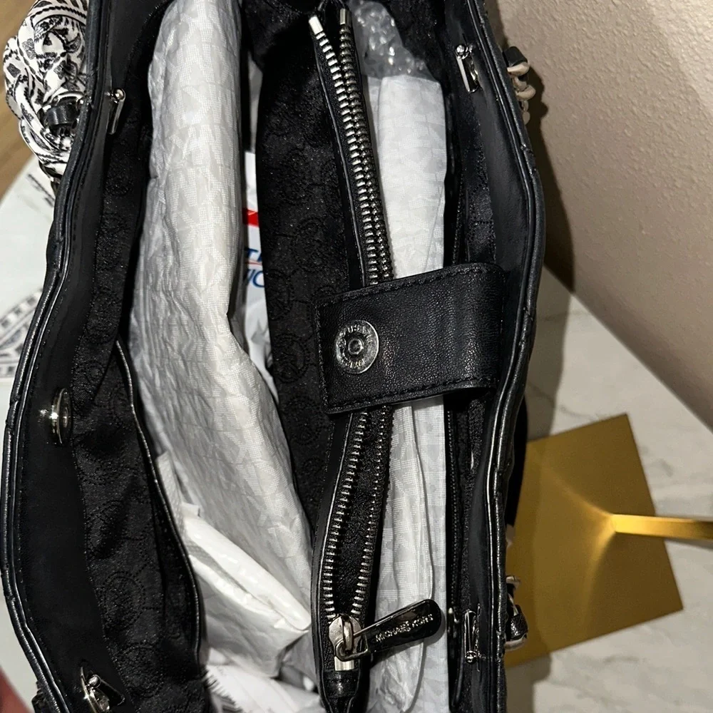 Michael Kors Black Quilted Shoulder Bag With Dust Bag & Scarf